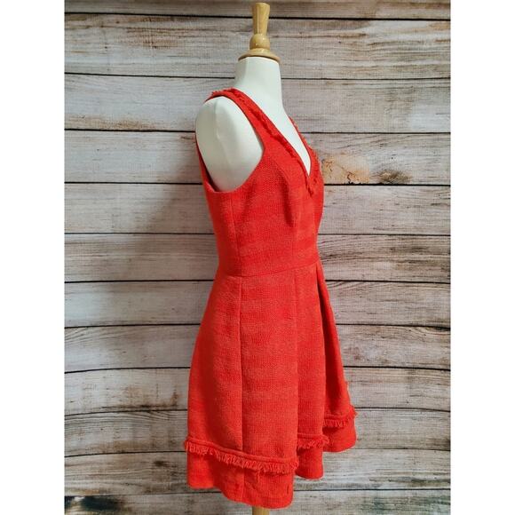 Trina Turk Red Orange Striped Tapestry Fringe Sheath Dress Womens 10 - Picture 2 of 9